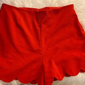 Red Scalloped Hem Shorts